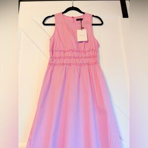 Dèluc Pink Blue Striped Dress Midi NWT Smocked Waist Cotton Sleeveless Size M